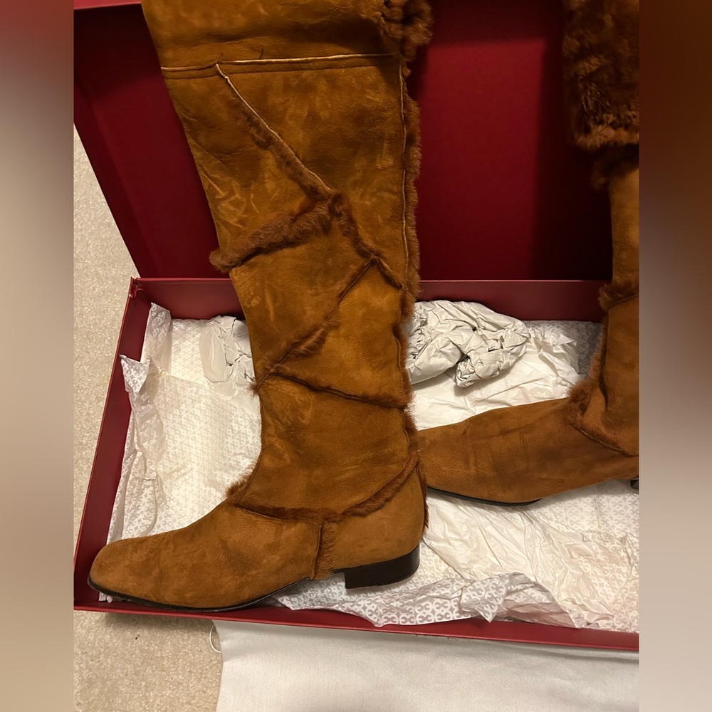 Escada Brown Tan Cognac Authentic Real Fur Boots